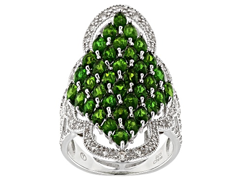 7.50CTW MARQUISE RUSSIAN CHROME DIOPSIDE WITH .87CTW ROUND WHITE ZIRCON RHODIUM OVER SILVER RING - Size 6