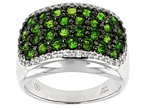 2.37CTW ROUND RUSSIAN CHROME DIOPSIDE, .36CTW ROUND WHITE ZIRCON RHODIUM OVER SILVER RING - Size 6