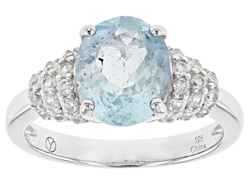 Photo of 2.50CT OVAL BRAZILIAN AQUAMARINE WITH .69CTW ROUND WHITE ZIRCON RHODIUM OVER STERLING SILVER RING - Size 9