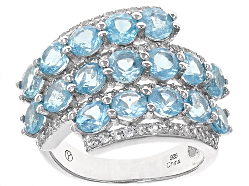 1.70CTW ROUND BLUE APATITE WITH .85CTW ROUND WHITE ZIRCON RHODIUM OVER SILVER BYPASS RING - Size 12