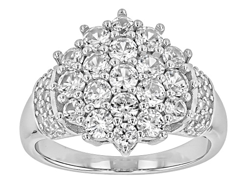 2.61ctw Round White Zircon Rhodium Over Sterling Silver Cluster Ring - Size 6