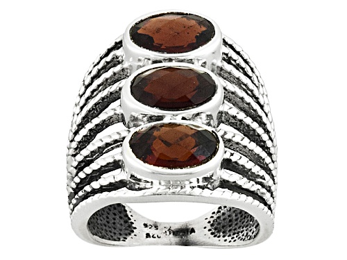 Photo of 4.00ctw Oval Garnet Sterling Silver 3-Stone Ring - Size 6