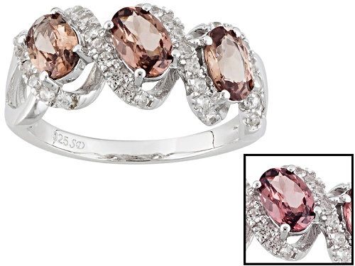 1.60ctw Oval Color Shift Garnet And .36ctw Round White Zircon Sterling Silver 3-Stone Ring - Size 12