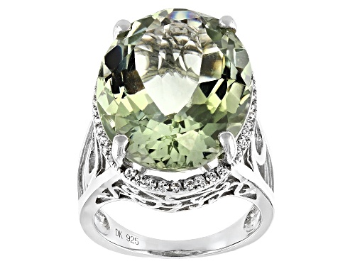 18.23ct Oval Prasiolite And .44ctw Round White Zircon Rhodium Over Sterling Silver Ring - Size 7