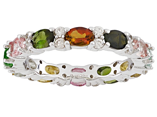 Photo of 1.65ctw Multi-Tourmaline With .90ctw White Zircon Rhodium Over Sterling Silver Eternity Band Ring - Size 7