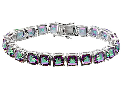 Photo of 40.00ctw Square Cushion Rainbow Color Quartz Rhodium Over Sterling Silver Tennis Bracelet - Size 7.5