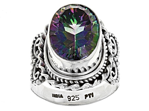 Photo of 6.00ct Oval Multicolor Quartz Sterling Silver Solitaire Ring - Size 5