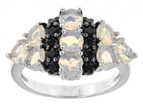 1.40ctw Round Ethiopian Opal With .37ctw Round Black Spinel Sterling Silver Ring - Size 11