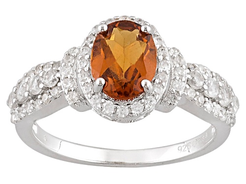 1.25ct Oval red Hessonite With 1.00ctw Round White Zircon Sterling Silver Ring - Size 11