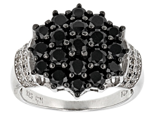 2.26ctw Round Black Spinel With .23ctw Round White Zircon Sterling Silver Ring - Size 12