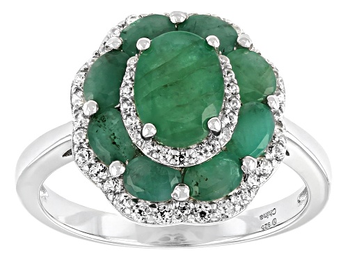 2.64ctw Oval Zambian Emerald With .71ctw Round White Zircon Rhodium Over Sterling Silver Ring - Size 10