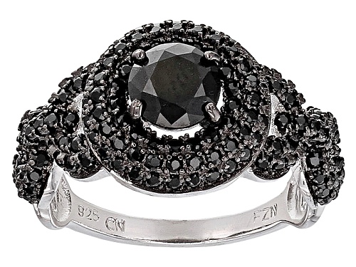1.75ctw 6mm And 1.1mm Round Black Spinel Rhodium Over Sterling Silver Ring - Size 10