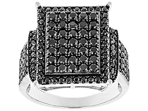 2.02ctw Round Black Spinel Rhodium Over Sterling Silver Ring - Size 7