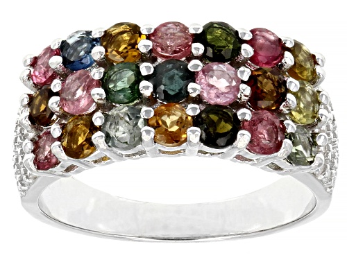 Photo of 1.65ctw Round Multicolor Tourmaline With .30ctw Round White Zircon Rhodium Over Silver Ring - Size 7