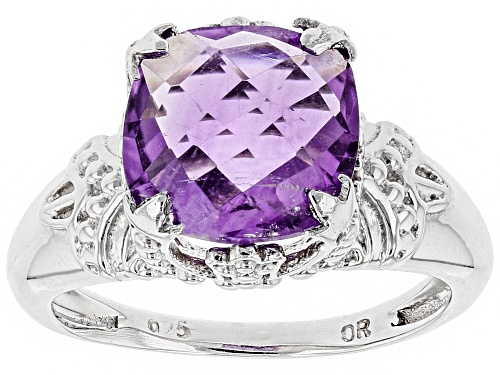 3.80ct Square Cushion Brazilian Amethyst Rhodium Over Sterling Silver Solitaire Ring - Size 8
