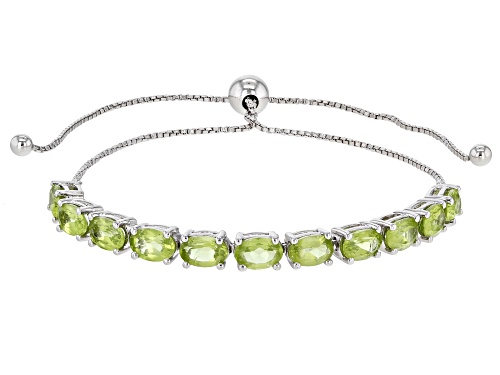 4.40ctw Oval Peridot Rhodium Over Silver Adjusts Approximately 6" To 9" Length Bolo Bracelet