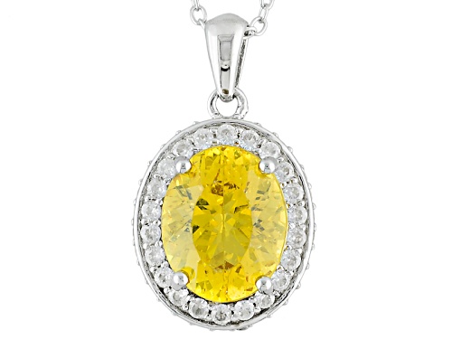 3.50ct Oval Golden Apatite With .75ctw Round White Zircon Sterling Silver Pendant With Chain
