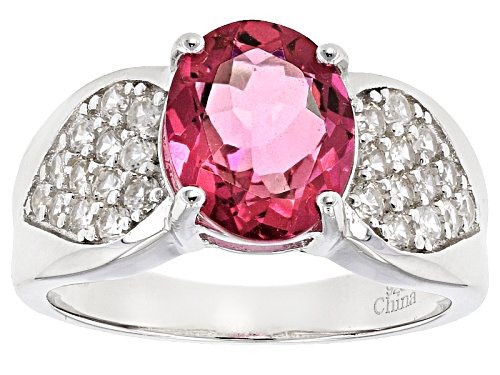 3.00ct Oval Pink Danburite With 1.17ctw Round White Zircon Sterling Silver Ring - Size 7