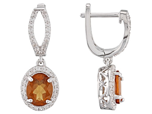 Photo of 4.40ctw Red Hessonite With 1.12ctw  White Zircon Rhodium Over Sterling Silver Dangle Earrings