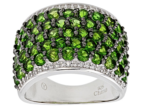 4.15ctw Chrome Diopside With .32ctw White Zircon Rhodium Over Sterling Silver Band Ring - Size 7