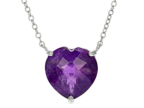 4.25ct Checkerboard African Amethyst Rhodium Over Sterling Silver Heart Shape Necklace
