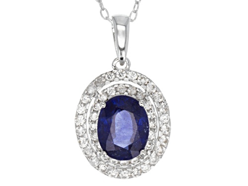Photo of 2.50ct Mahaleo® Blue Sapphire And .90ctw White Zircon Rhodium Over Silver Pendant With Chain