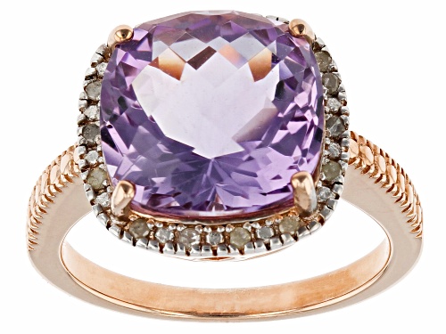 Photo of 6.00ct Square Cushion Amethyst With .10ctw Round White Diamonds 18k Rose Gold Over Silver Ring - Size 8