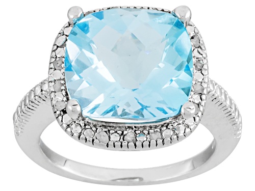 Photo of 7.50ct Square Cushion Blue Topaz With .10ctw Round White Diamond Rhodium Over Sterling Silver Ring - Size 9