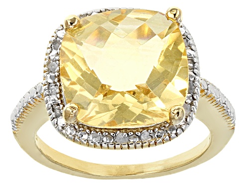 Photo of 5.60ct Square Cushion Citrine With .10ctw Round White Diamonds 18k Yellow Gold Over Silver Ring - Size 8