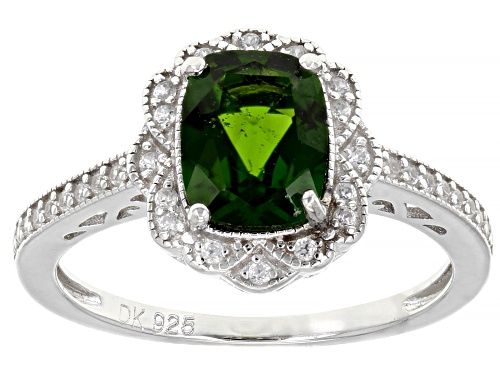 Photo of 1.25ct Rectangular Cushion Chrome Diopside & .25ctw White Zircon Rhodium Over Silver Ring - Size 9