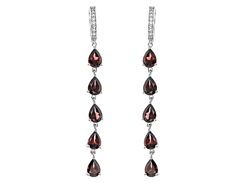 11.34ctw Pear Shape Red Zircon And .20ctw Round White Zircon Sterling Silver Dangle Earrings
