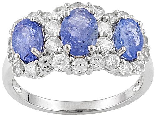 1.65ctw Oval Tanzanite With 1.00ctw Round White Zircon Sterling Silver 3-Stone Ring - Size 11