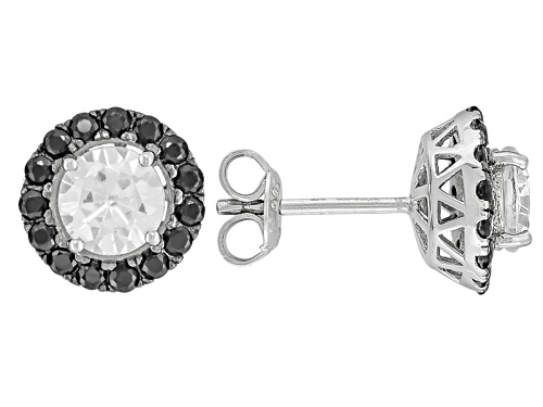 2.28ctw Round White Zircon With 1.85ctw Round Black Spinel Rhodium Over Silver Stud Earrings