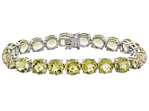 33.00ctw Round Checkerboard Cut Canary Yellow Quartz Rhodium Over Sterling Silver Tennis Bracelet - Size 7