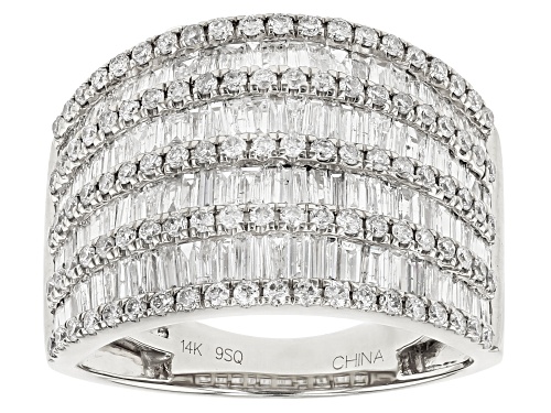 Photo of 1.57ctw Round & Baguette White Diamond 14K White Gold Ring - Size 7