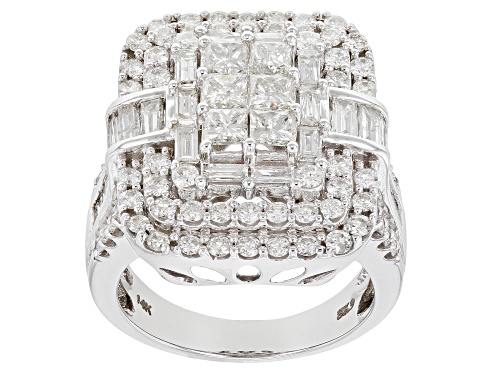 Photo of 3.03ctw Round, Baguette, & Princess Cut White Diamond 14K White Gold Ring - Size 7
