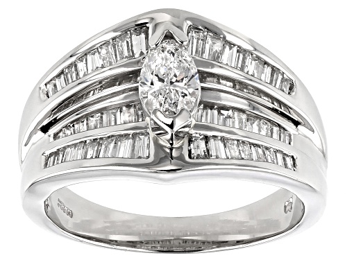 Photo of 1.28ctw Marquise And Baguette White Diamond 900 Platinum Center Design Ring - Size 7