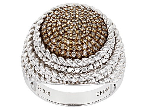 .50ctw Round Champagne Diamond Rhodium Over Sterling Silver Dome Ring - Size 7