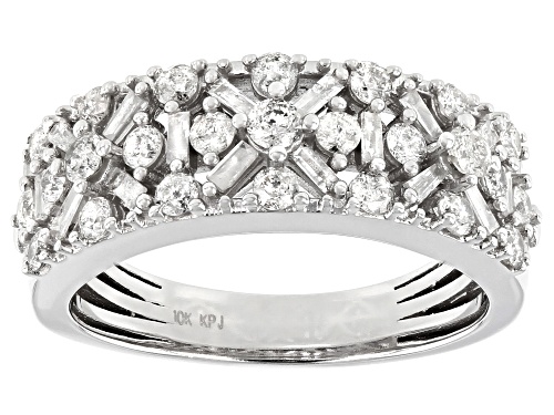 1.00ctw Round & Baguette White Diamond 10K White Gold Band Ring - Size 6