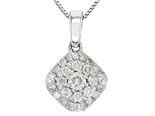 0.40ctw Round White Diamond 14k White Gold Cluster Pendant With 18" Box Chain