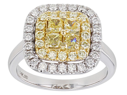 Photo of 1.38ctw Cushion Cut & Round Natural Yellow & White Diamond 14K White Gold Ring - Size 6