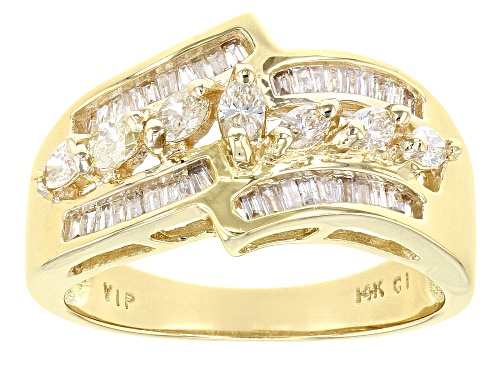 0.75ctw Marquise & Baguette White Diamond 14K Yellow Gold Ring - Size 7