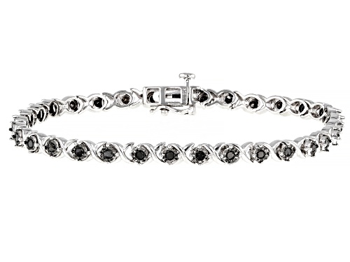 0.90ctw Round Black Diamond Rhodium Over Sterling Silver Tennis Bracelet - Size 7.25