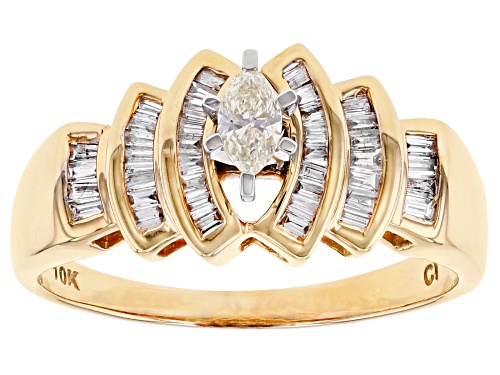0.37ctw Marquise & Baguette White Diamond 10K Yellow Gold Ring - Size 6