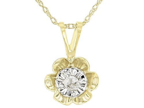 Round White Diamond Accent 10K Yellow Gold Flower Pendant With 18 Inch Cable Chain