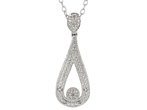 Round White Diamond Accent Rhodium Over Sterling Silver Teardrop Pendant With 18 Inch Cable Chain