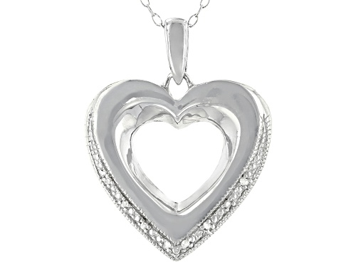 Round White Diamond Accent Rhodium Over Sterling Silver Heart Pendant With 18 Inch Cable Chain