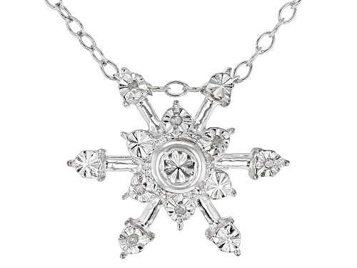 Round White Diamond Accent Rhodium Over Sterling Silver Snowflake Pendant With Cable Chain
