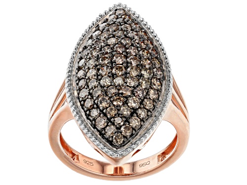 1.75ctw Round Champagne Diamond 14K Rose Gold Over Sterling Silver Cocktail Ring - Size 5