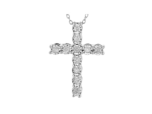 0.25ctw Round White Diamond Rhodium Over Sterling Silver Cross Slide Pendant With Chain